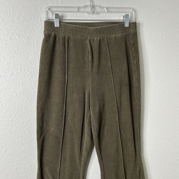 Aerie Groove-On Rib Velour Flare Pants Olive Green Size Medium - Picture 3 of 7